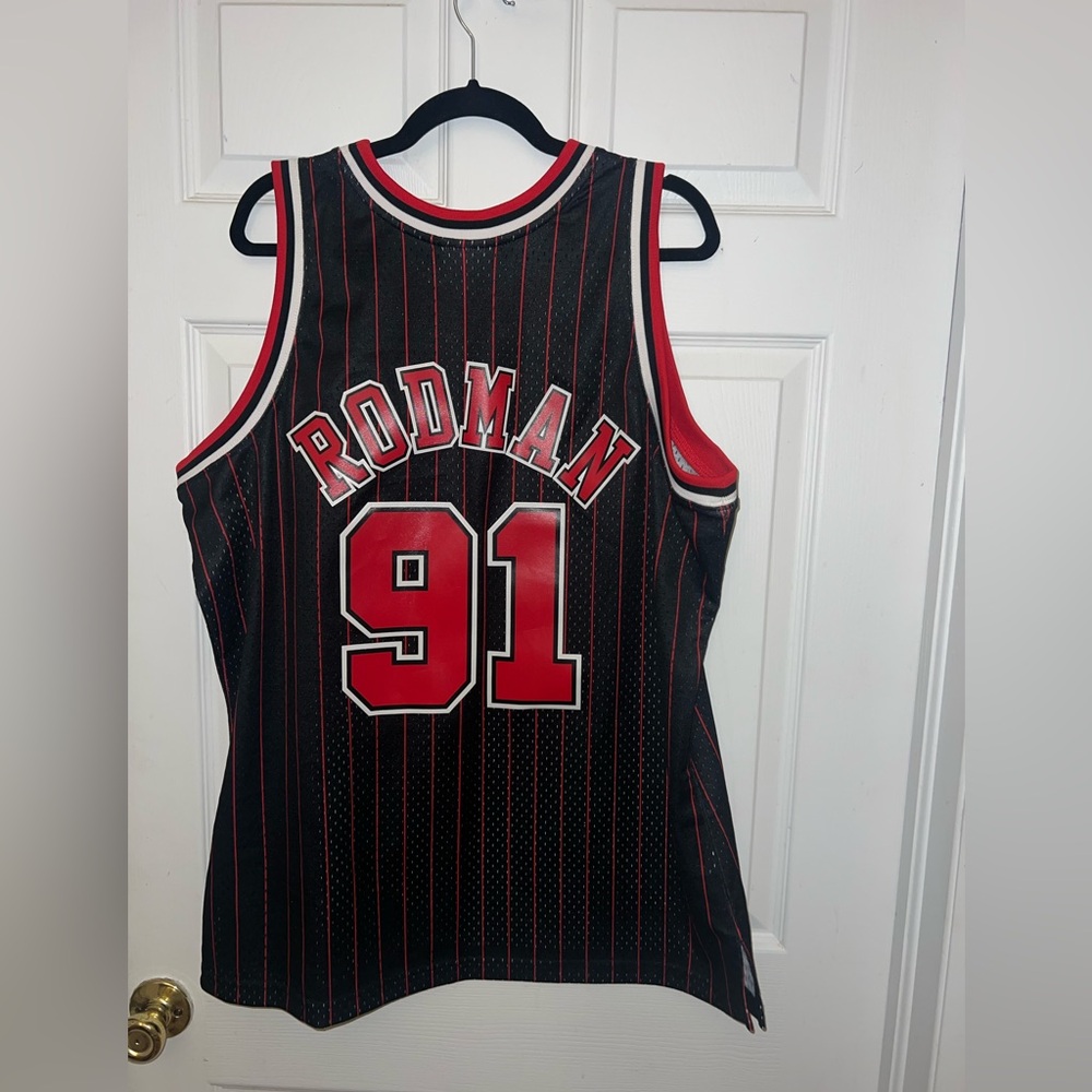 Mitchell & Ness Dennis Rodman jersey.